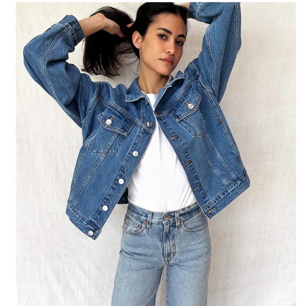 Emerson Fry Twin Doves Easy Boyfriend Denim Jacket Oversized Size XS - Picture 5 of 11